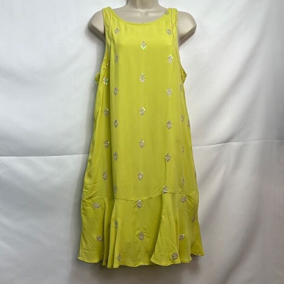 Antrhropologie Liefnotes Chartreuse Sequins dress size 4 EUC - Picture 1 of 15